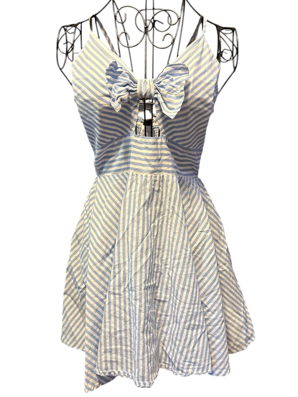 Windsor Blue and White Striped Bow-Front Mini Dress